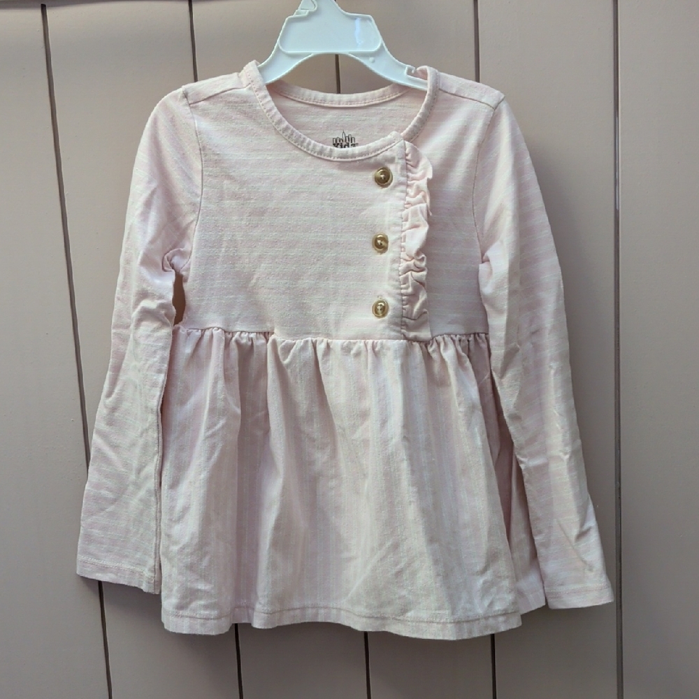 Pink Long sleeve Babydoll Shirt With Button Detail